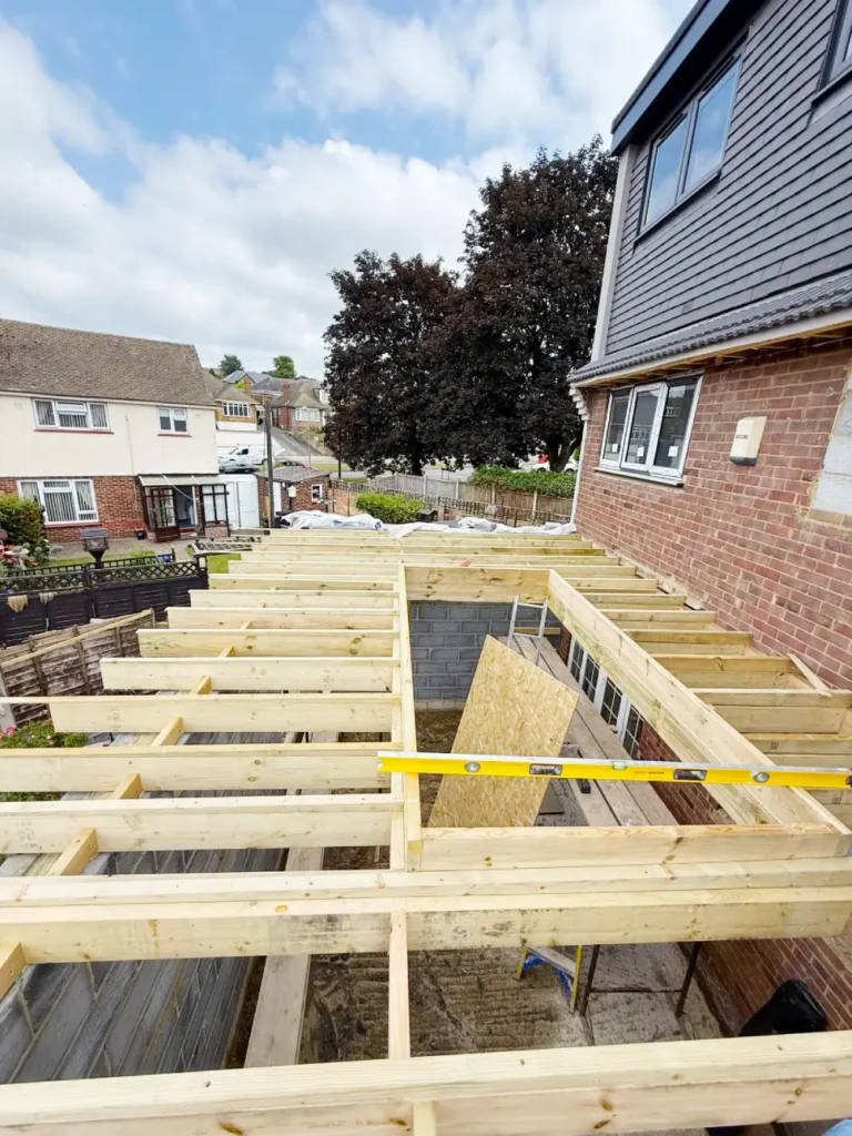 Timber roof structure in progress