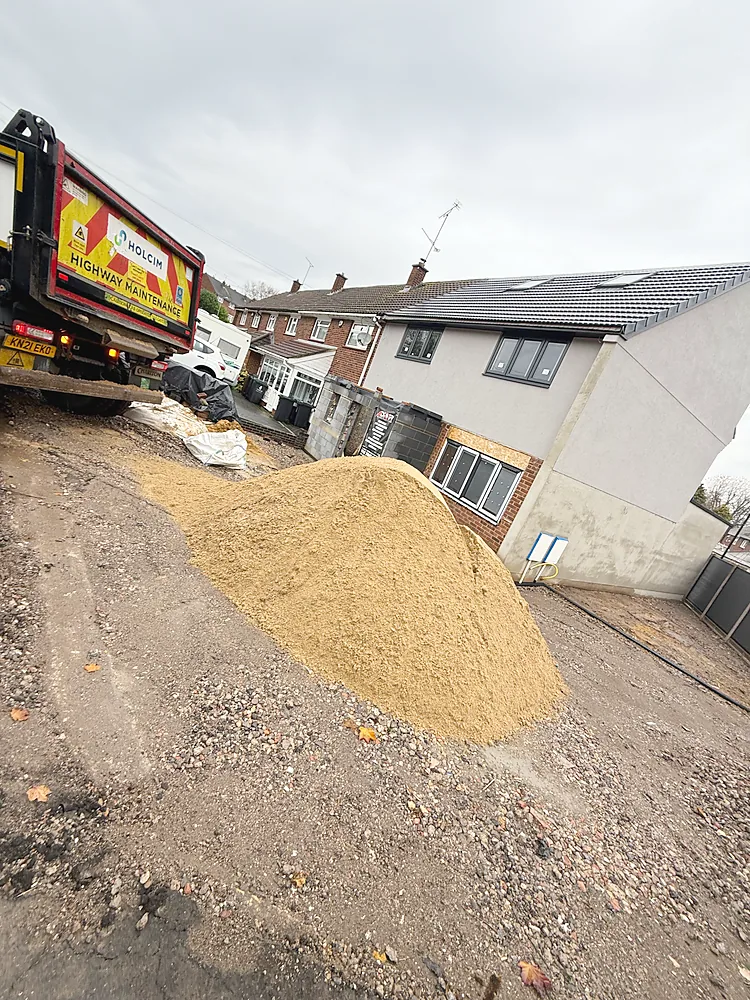 Groundworks sand delivery grab lorry