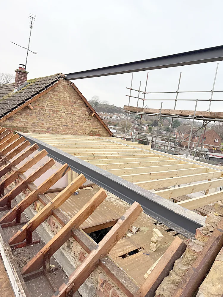 Hip to gable loft conversion steel and new rafters