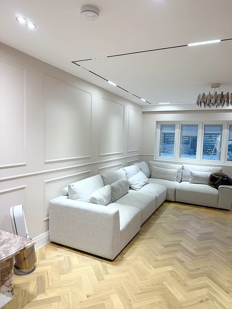Living room wall panelling corner sofa