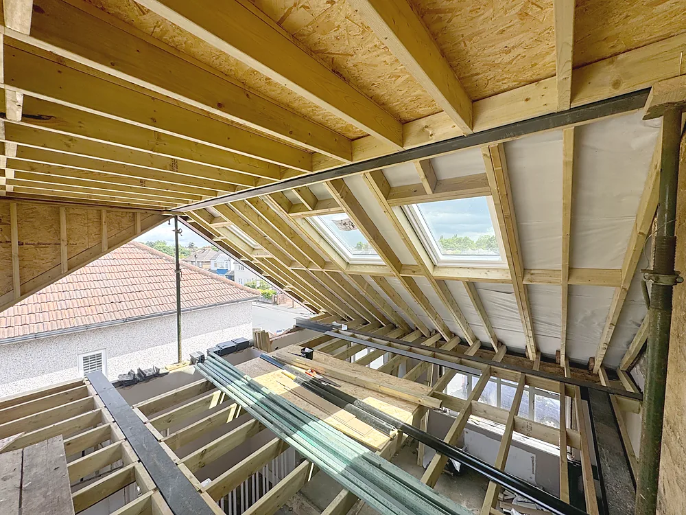 Loft conversion dormer timber frame and steel beams