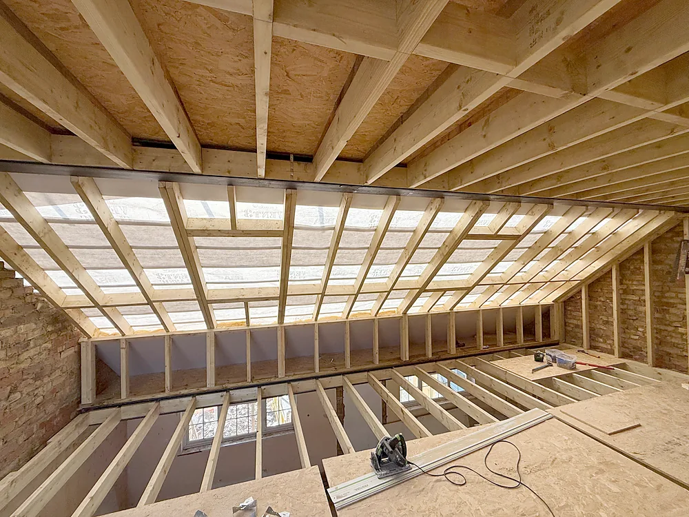 Loft conversion roof structure interior
