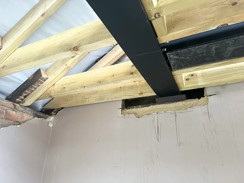 Loft steel beam installed ceiling