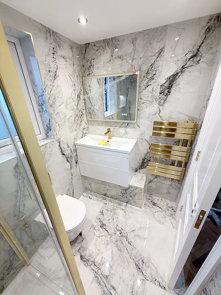 Marble bathroom vanity brass towel radiator