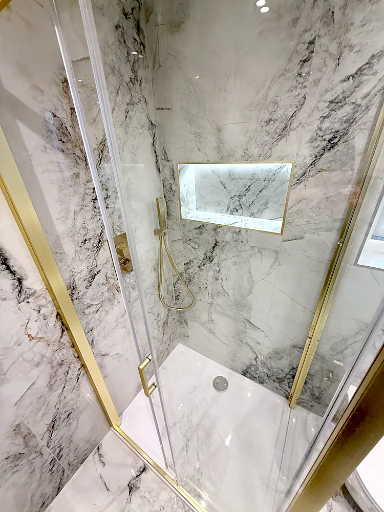 Marble shower enclosure LED niche