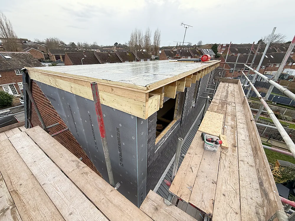 Rear dormer flat roof construction